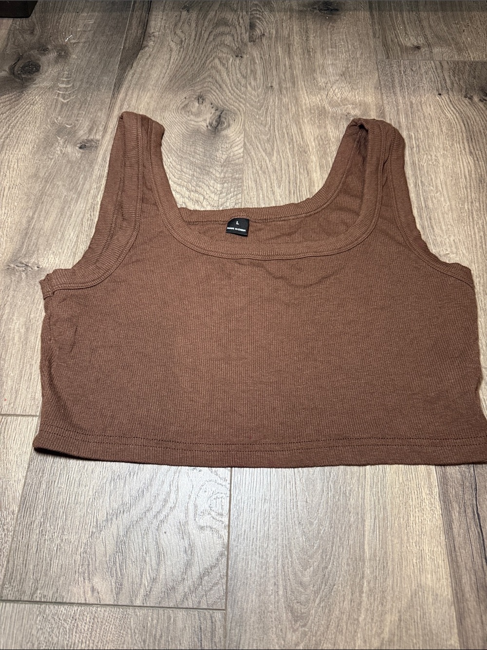 SHEIN Brown Ribbed Crop Tank Top